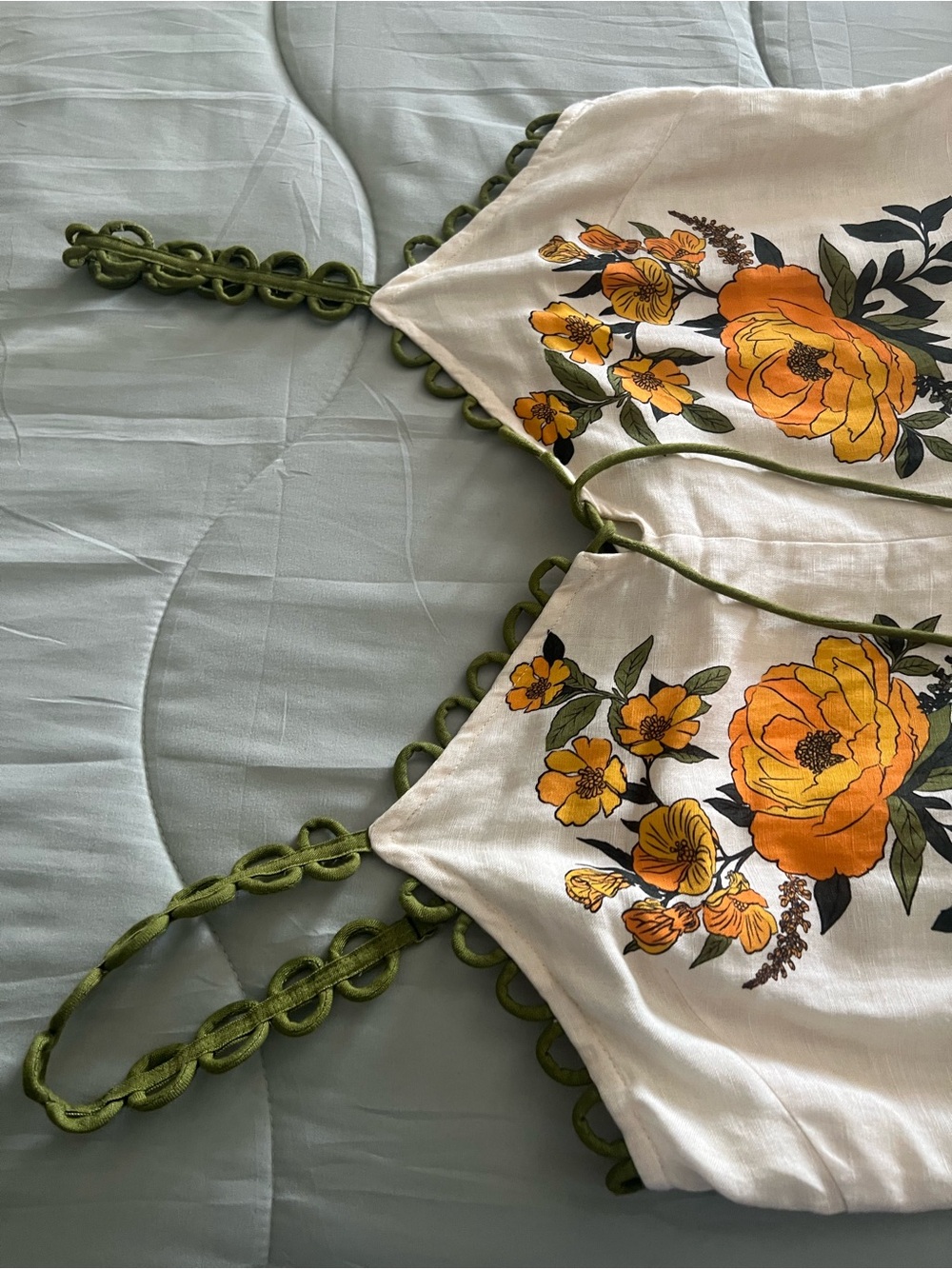 FARM Rio Cream Maxi Dress with Yellow Floral Print and Olive Scallop Straps - Picture 3 of 7